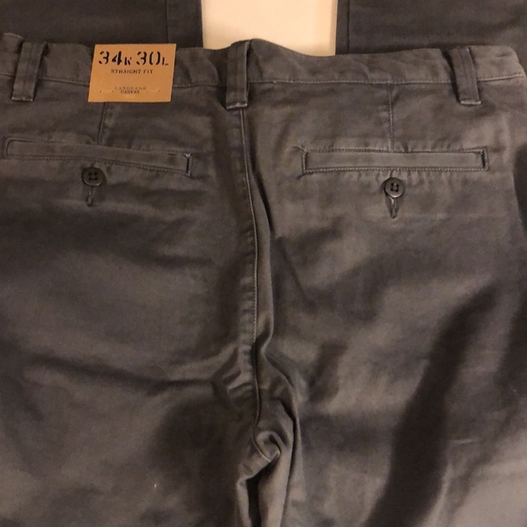 NWT Lands End Canvas Men’s Plain Front Straight Fit Steel Gray Chinos - 34 x 30 - Picture 2 of 15